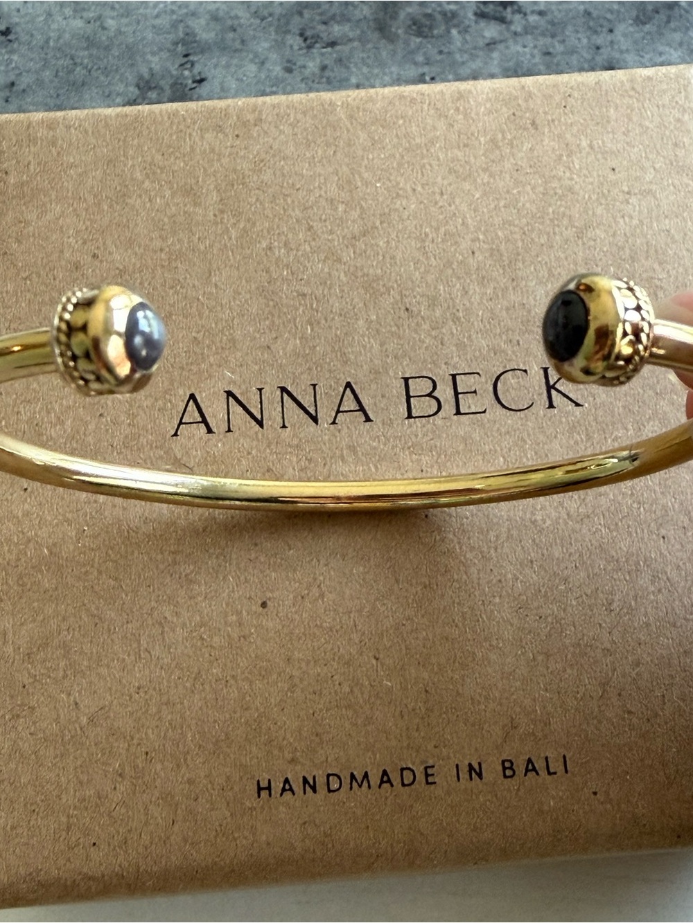 Anna Beck Gold Open Cuff Bracelet with Grey Stone Accents